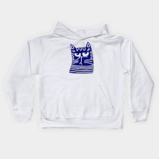 Blue and white cat head with grumpy face Kids Hoodie